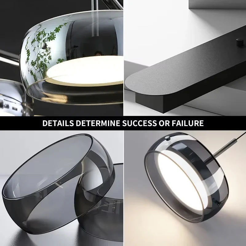 Candeeiro Pendente LED Moderno em Vidro – Iluminação Ajustável para Mesa de Jantar, Restaurante e Decoração Interior