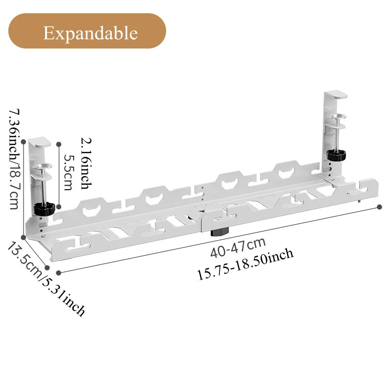 Organizador Telescópico de Cabos para Debaixo da Secretária – Rack Metálico Ajustável sem Perfuração para Escritório e Home Office