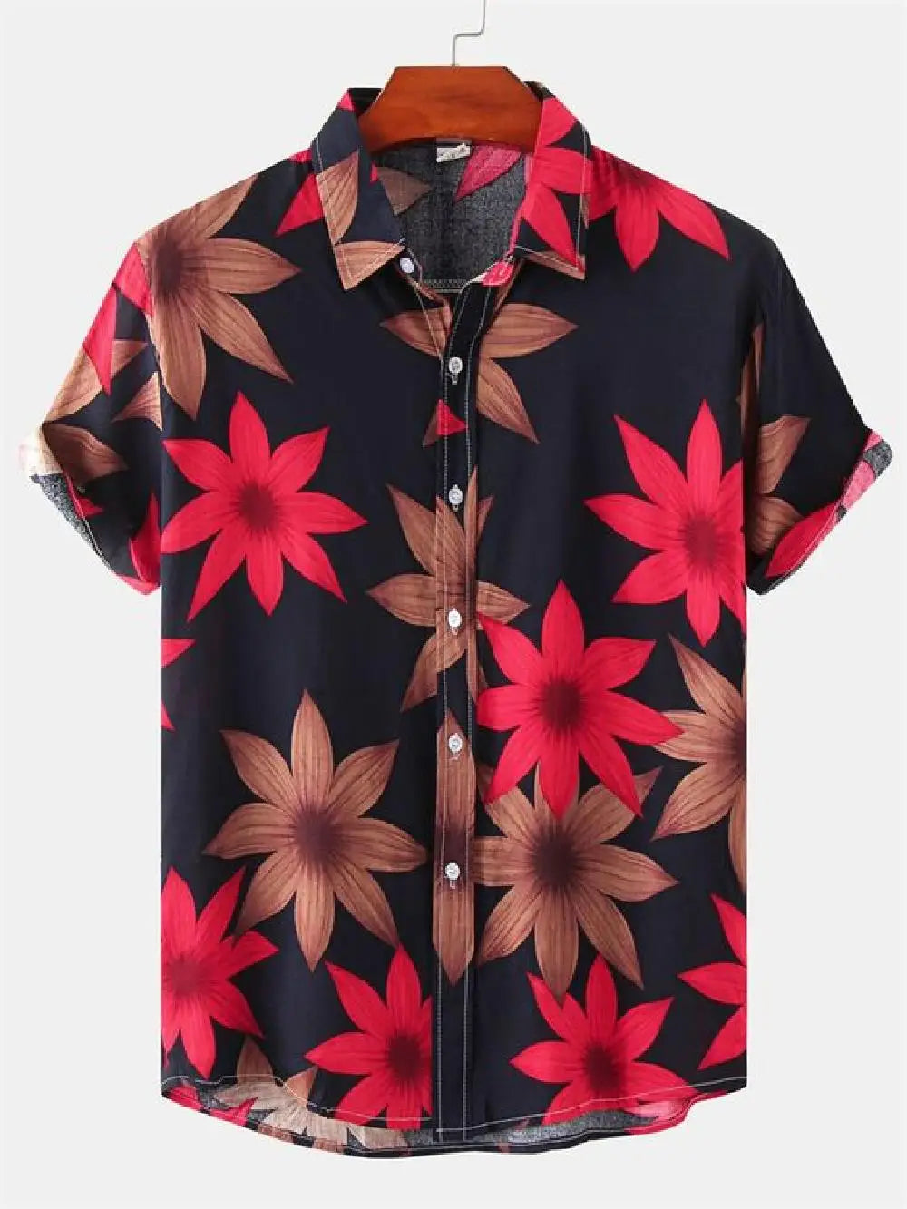 Men's short sleeved shirt new summer Hawaiian style lapel button up casual fashion large size
