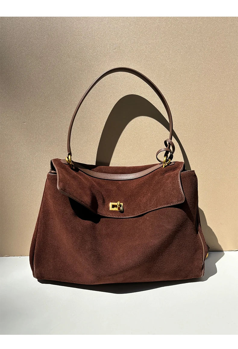 Mala Feminina em Camurça e Couro Genuíno – Tote de Luxo Outono/Inverno