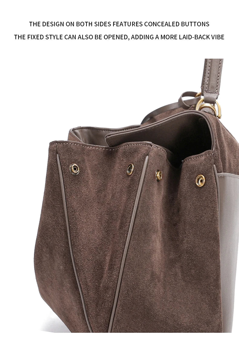Mala Feminina em Camurça e Couro Genuíno – Tote de Luxo Outono/Inverno