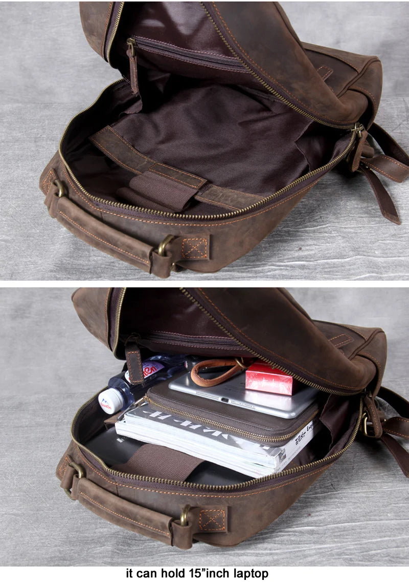 Mochila em Pele Genuína Vintage para Homem