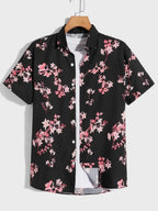 Men's short sleeved shirt new summer Hawaiian style lapel button up casual fashion large size