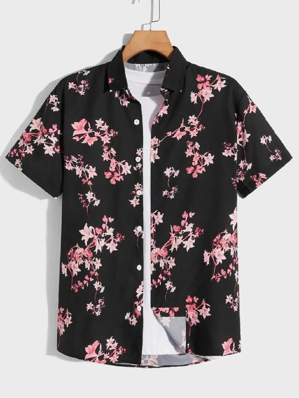 Men's short sleeved shirt new summer Hawaiian style lapel button up casual fashion large size