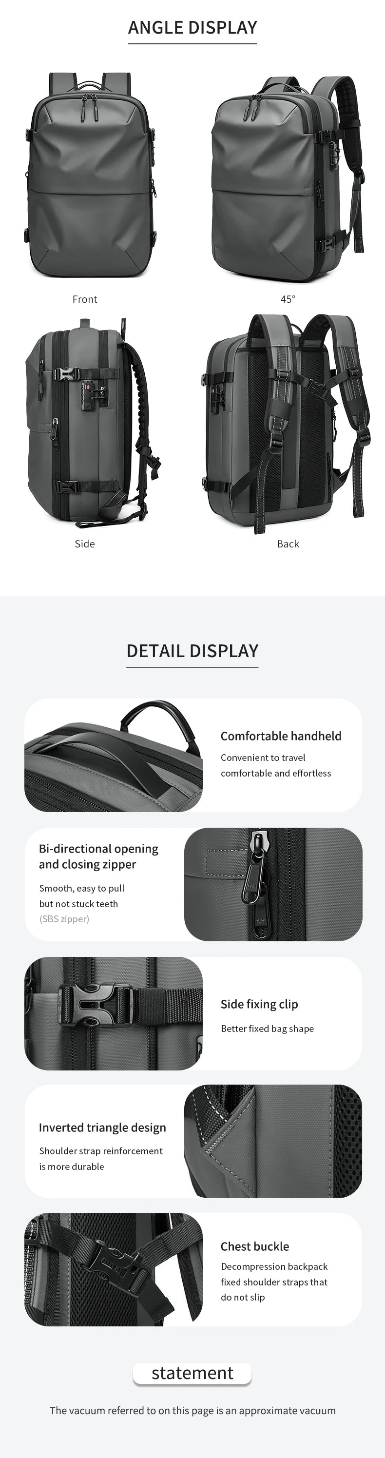 Mochila Masculina de Viagem com Compressão a Vácuo – Portátil 17’’ e Grande Capacidade