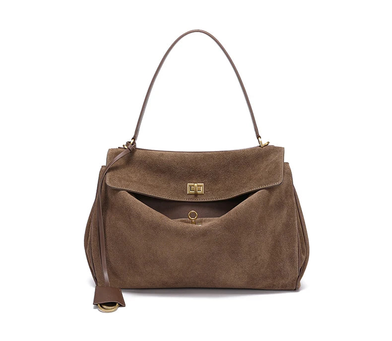 Mala Feminina em Camurça e Couro Genuíno – Tote de Luxo Outono/Inverno
