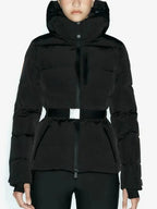 Casaco Acolchoado de Inverno para Mulher com Capuz e Cinto – Estilo Geométrico