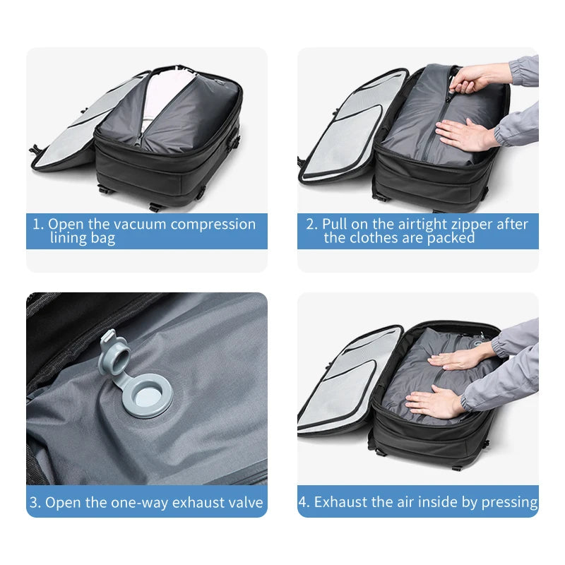 Mochila Masculina de Viagem com Compressão a Vácuo – Portátil 17’’ e Grande Capacidade