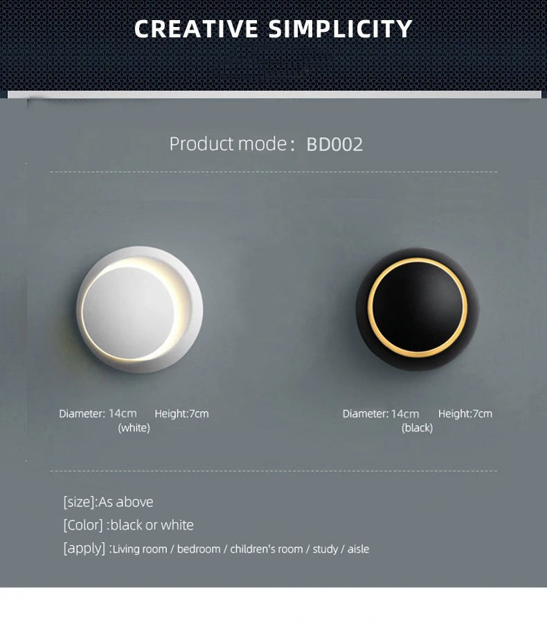Candeeiro de Parede LED Moderno 5W com Rotação de 350° – Aplique Ajustável para Sala e Quarto