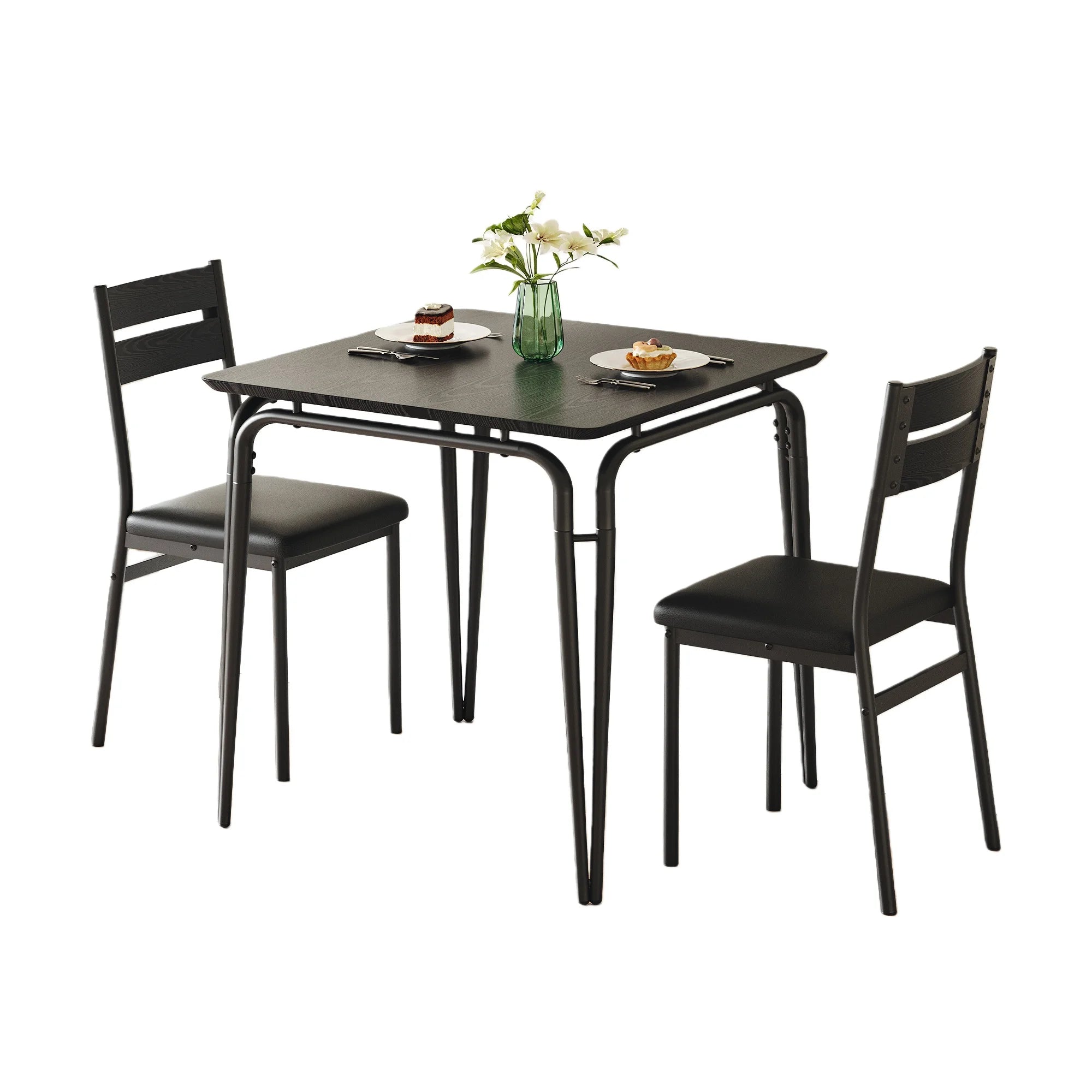 Conjunto de Mesa de Jantar para 2 – Mesa Quadrada com Cadeiras, Ideal para Cozinhas Pequenas e Apartamentos (Rustic Brown)