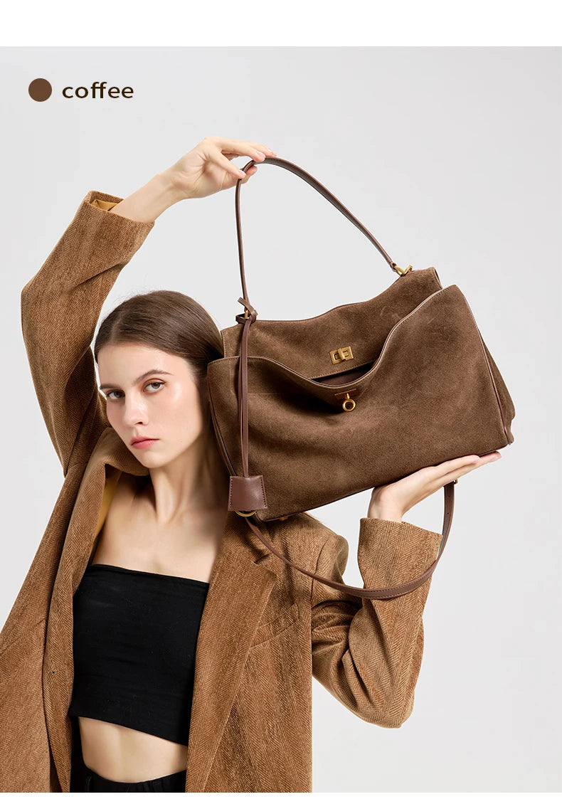 Mala Feminina em Camurça e Couro Genuíno – Tote de Luxo Outono/Inverno