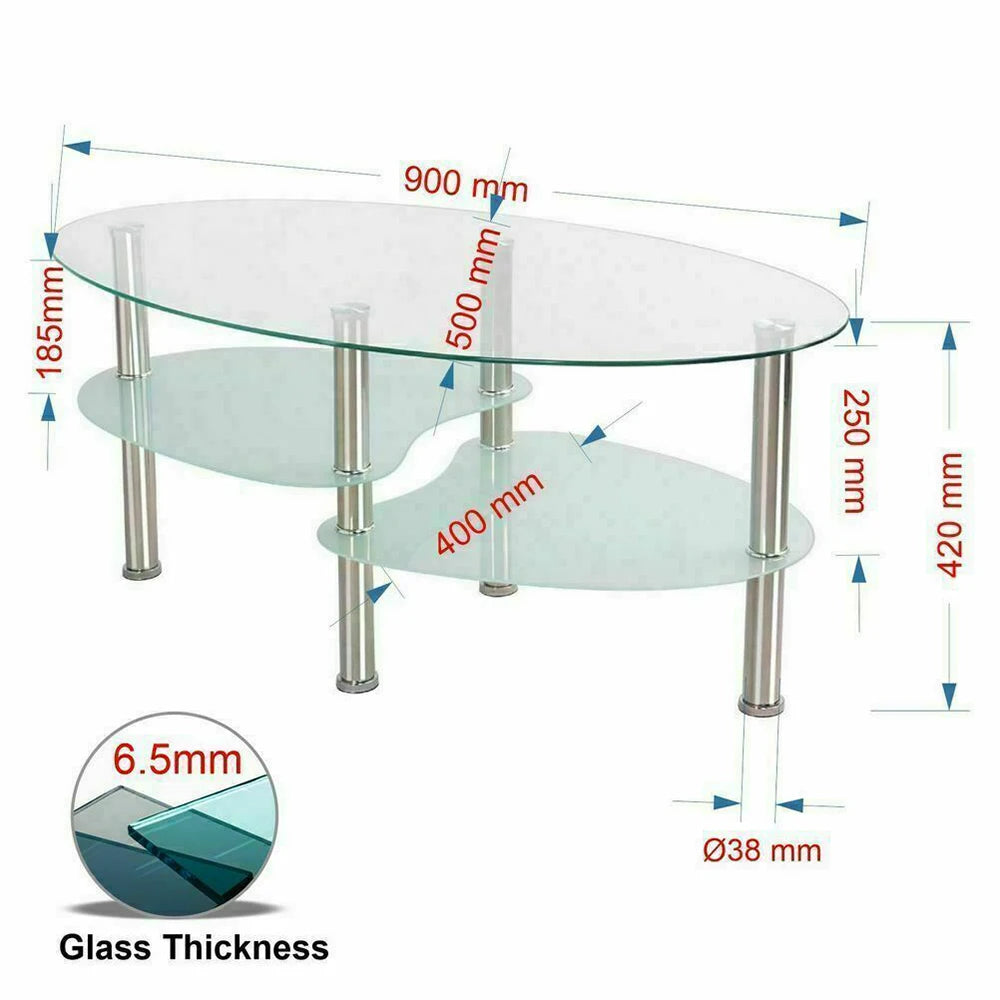 Glass coffee table, glass table 3 levels, oval living room table, coffee table sofa table for living room & office, 90x50x45cm