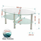 Glass coffee table, glass table 3 levels, oval living room table, coffee table sofa table for living room & office, 90x50x45cm