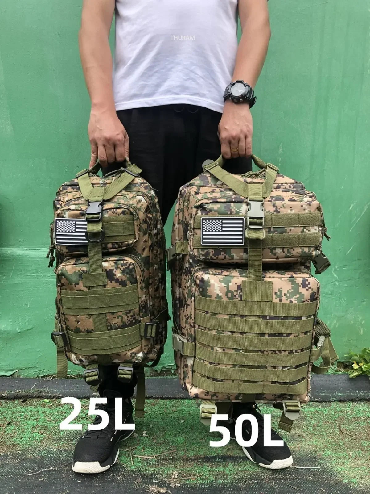 Mochila Tática 25L/50L – Nylon Impermeável para Caminhadas, Viagens e Aventura