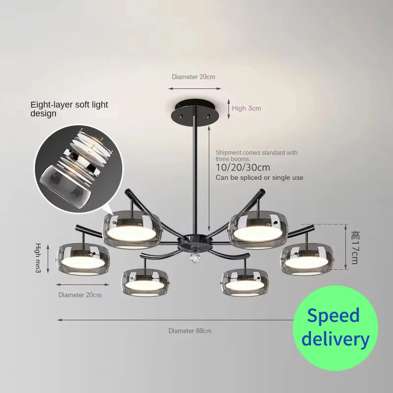 Candeeiro Suspenso Moderno em Vidro com LED Integrado – Iluminação Elegante para Sala e Quarto