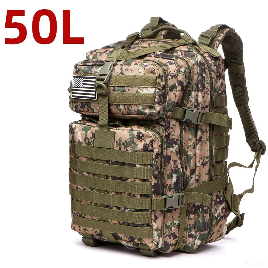 Mochila Tática 25L/50L – Nylon Impermeável para Caminhadas, Viagens e Aventura