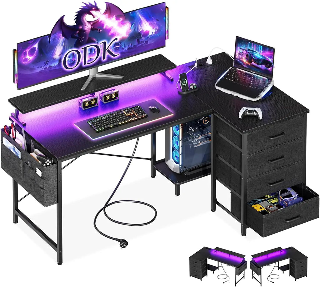 Secretária Gaming em L com LED e USB | Estação de Trabalho Moderna