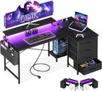 Secretária Gaming em L com LED e USB | Estação de Trabalho Moderna