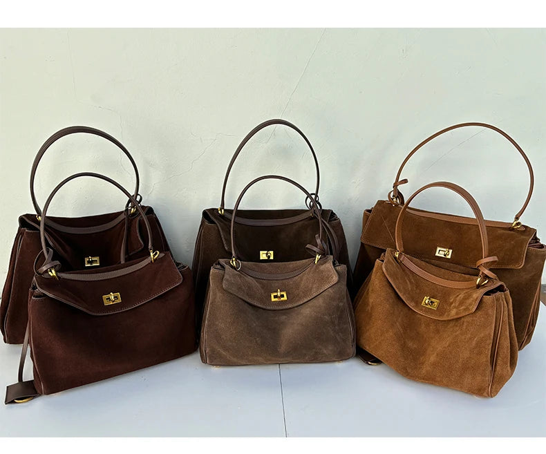 Mala Feminina em Camurça e Couro Genuíno – Tote de Luxo Outono/Inverno
