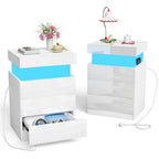 Mesa de Cabeceira SmartGlow™ com LED, Carregamento Integrado e 3 Gavetas
