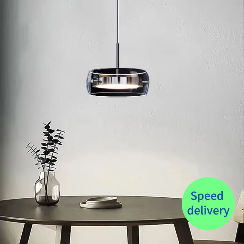 Candeeiro Suspenso Moderno em Vidro com LED Integrado – Iluminação Elegante para Sala e Quarto