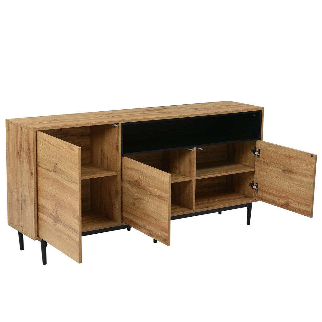 Aparador Moderno em Madeira com 3 Portas e Prateleiras – Robusto, Compacto e Fácil de Montar (160×35×76 cm)