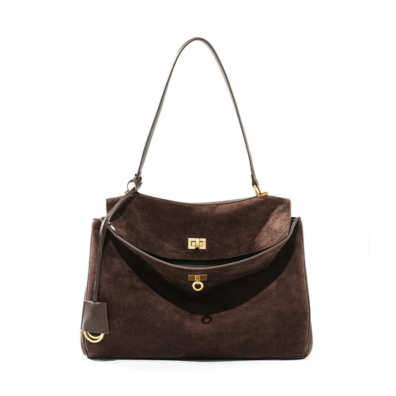 Mala Feminina em Camurça e Couro Genuíno – Tote de Luxo Outono/Inverno