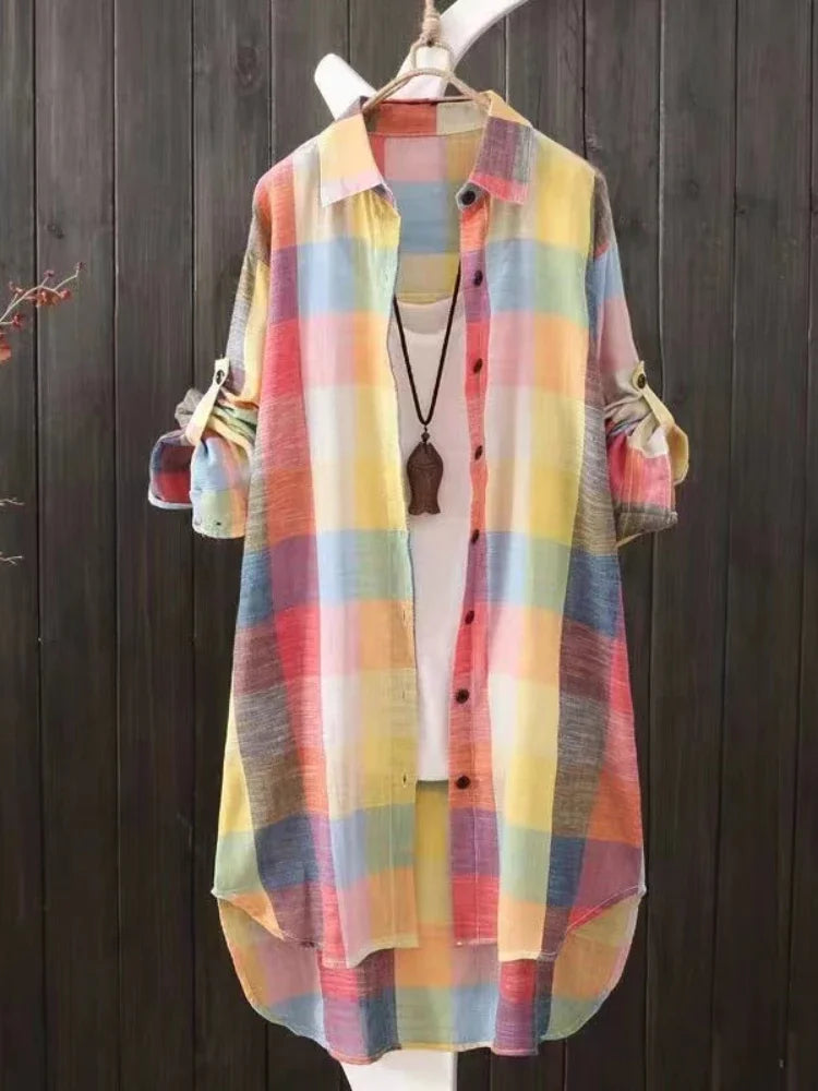 Camisa Feminina às Riscas – Estilo Casual Confortável para Outono