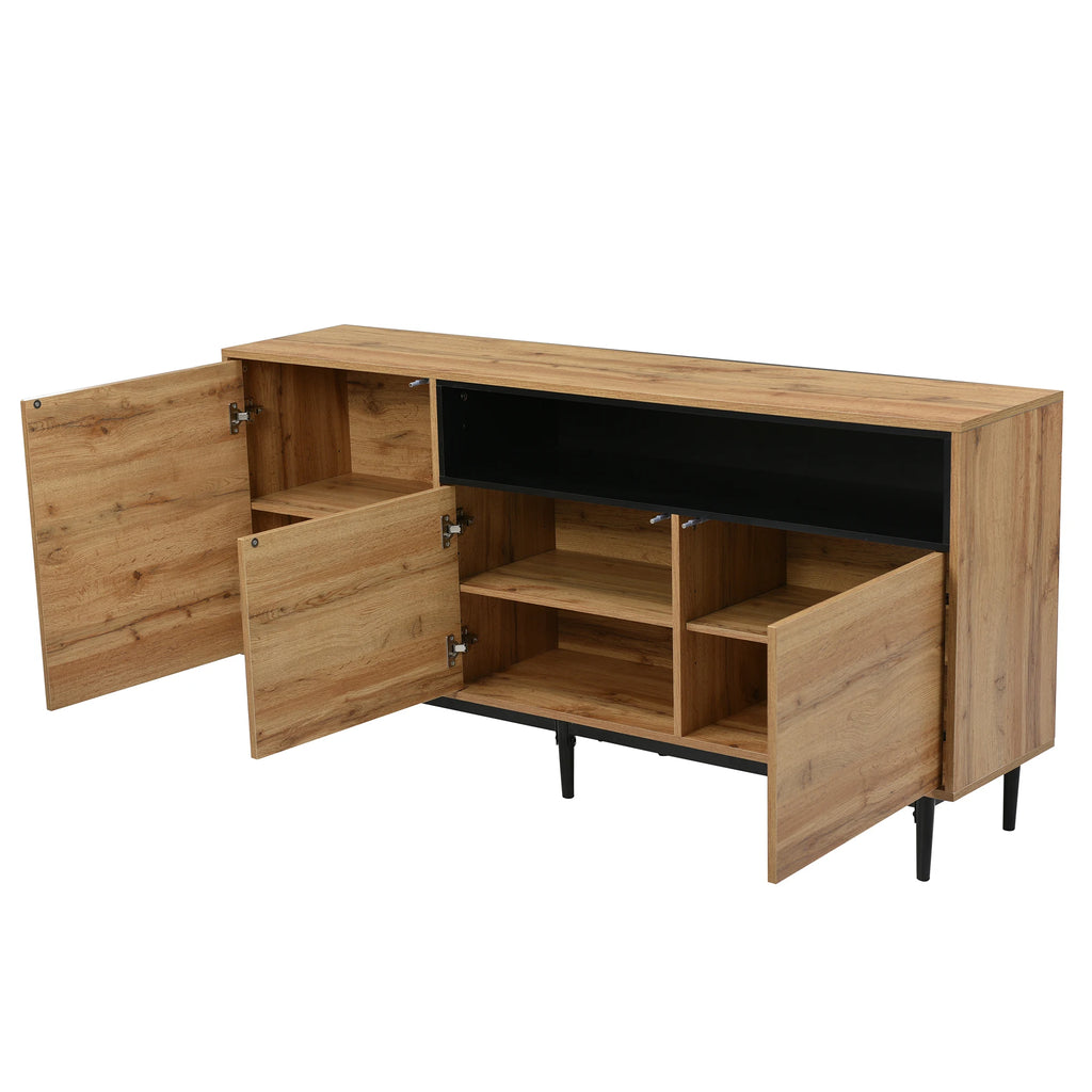 Aparador Moderno em Madeira com 3 Portas e Prateleiras – Robusto, Compacto e Fácil de Montar (160×35×76 cm)