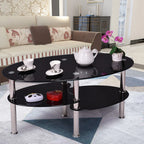 Glass coffee table, glass table 3 levels, oval living room table, coffee table sofa table for living room & office, 90x50x45cm