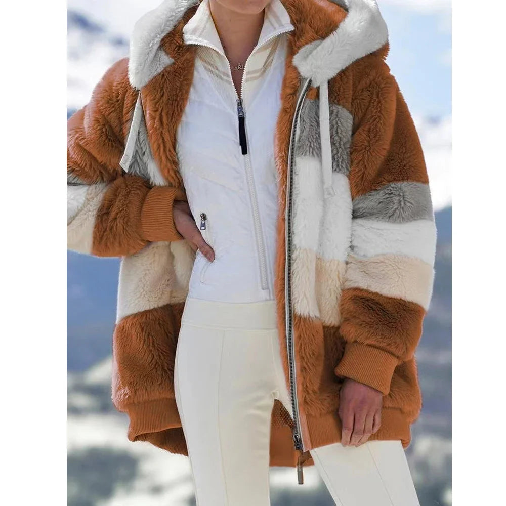 Casaco Oversized de Inverno para Mulher com Capuz | Casaco Peluche Quente e Confortável