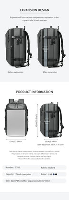 Mochila Masculina de Viagem com Compressão a Vácuo – Portátil 17’’ e Grande Capacidade