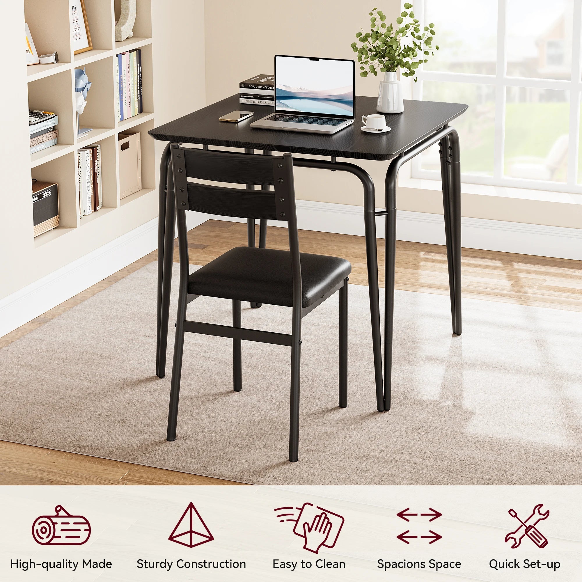 Conjunto de Mesa de Jantar para 2 – Mesa Quadrada com Cadeiras, Ideal para Cozinhas Pequenas e Apartamentos (Rustic Brown)
