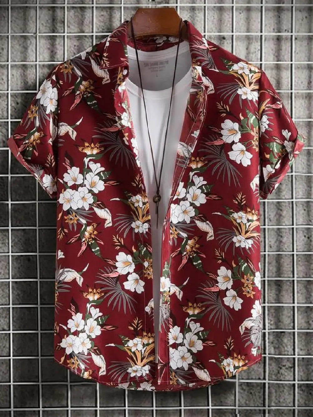 Men's short sleeved shirt new summer Hawaiian style lapel button up casual fashion large size