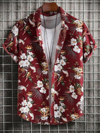 Men's short sleeved shirt new summer Hawaiian style lapel button up casual fashion large size