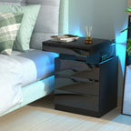 Mesa de Cabeceira SmartGlow™ com LED, Carregamento Integrado e 3 Gavetas