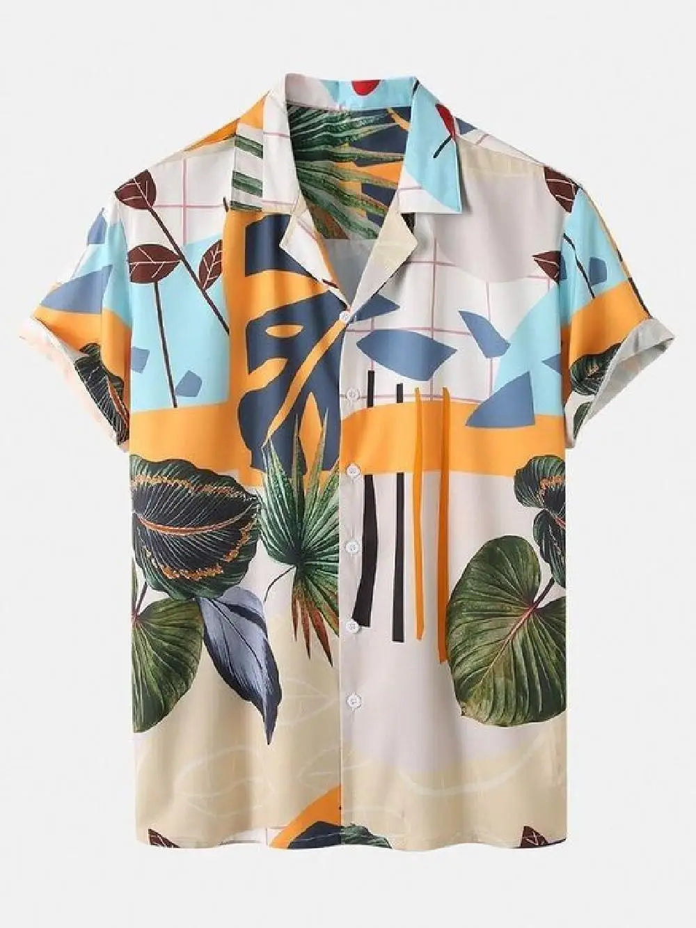 Men's short sleeved shirt new summer Hawaiian style lapel button up casual fashion large size