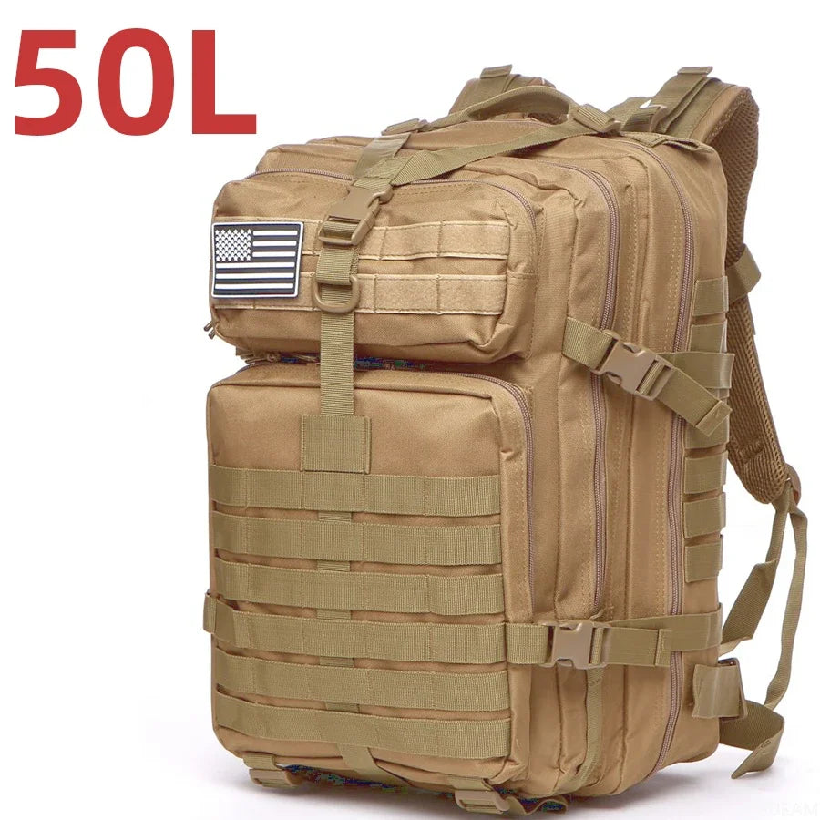 Mochila Tática 25L/50L – Nylon Impermeável para Caminhadas, Viagens e Aventura