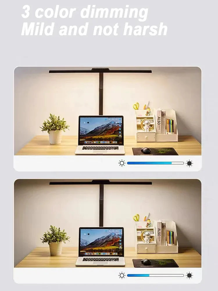 Candeeiro de Secretária LED com Dupla Cabeça e Pinça – Dimerizável, Ideal para Monitor, Escritório e Leitura