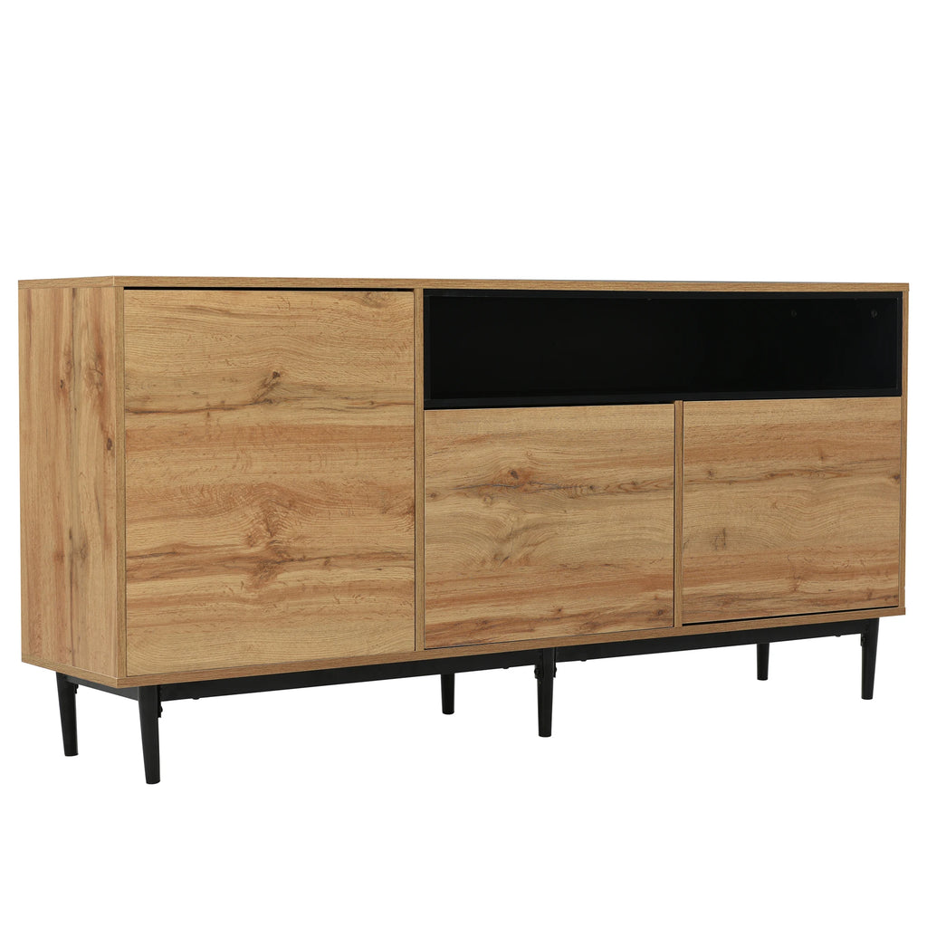 Aparador Moderno em Madeira com 3 Portas e Prateleiras – Robusto, Compacto e Fácil de Montar (160×35×76 cm)