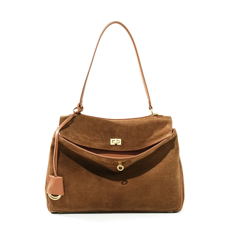 Mala Feminina em Camurça e Couro Genuíno – Tote de Luxo Outono/Inverno