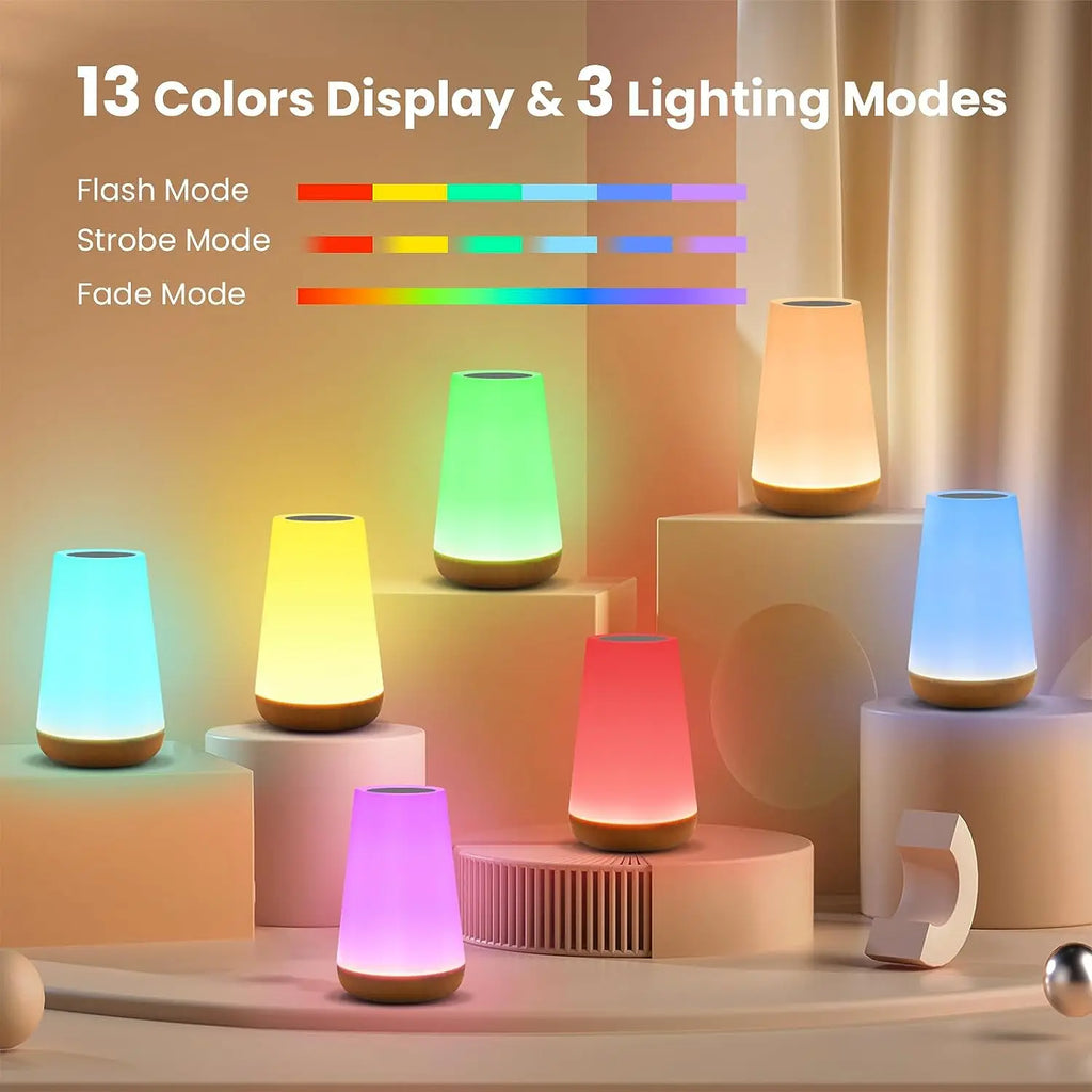 Candeeiro Noturno LED RGB 13 Cores com Comando e Touch