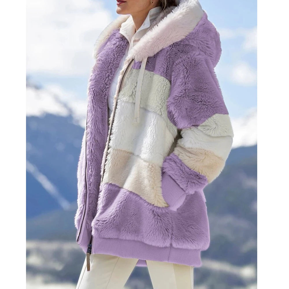 Casaco Oversized de Inverno para Mulher com Capuz | Casaco Peluche Quente e Confortável