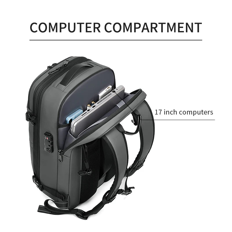 Mochila Masculina de Viagem com Compressão a Vácuo – Portátil 17’’ e Grande Capacidade