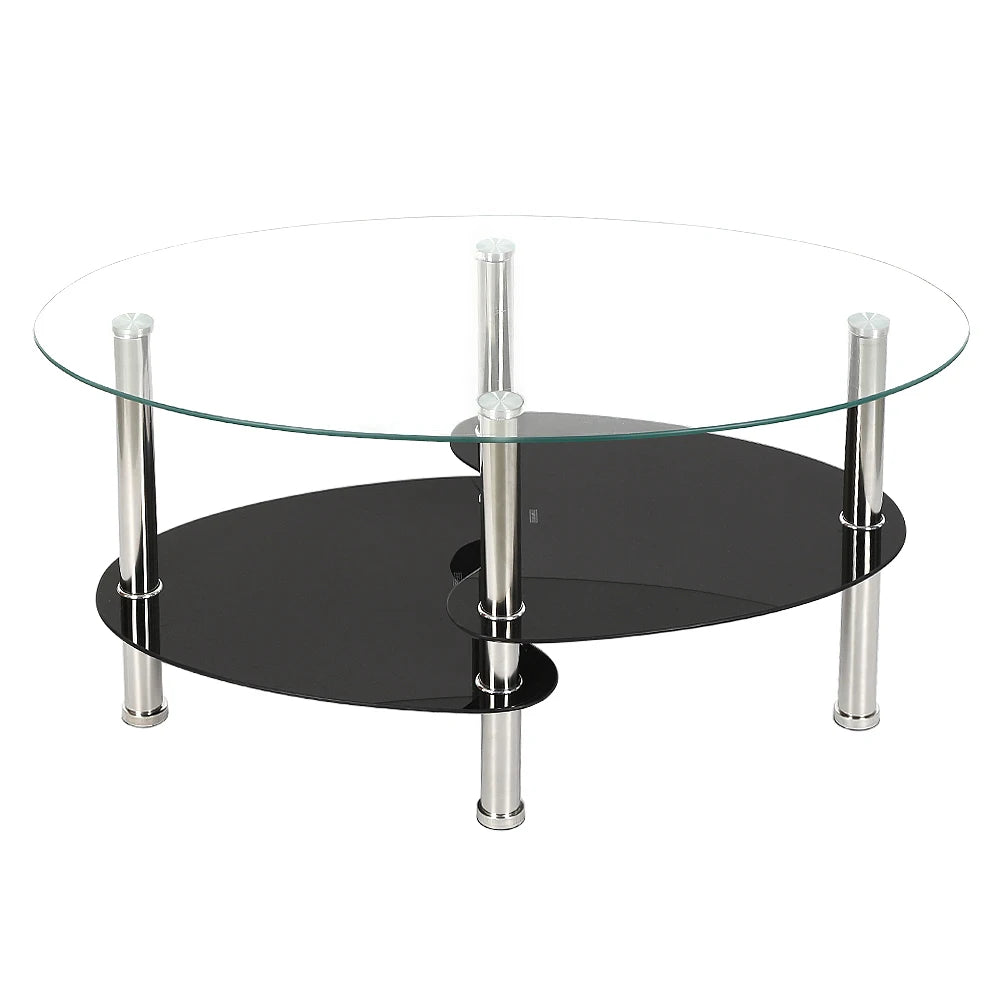 Glass coffee table, glass table 3 levels, oval living room table, coffee table sofa table for living room & office, 90x50x45cm