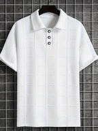 Polo Masculino de Verão em Jacquard com Padrão Xadrez Texturizado – Estilo Casual Elegante