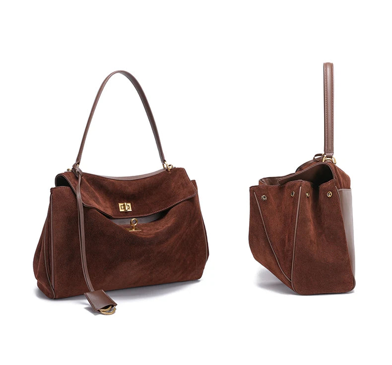 Mala Feminina em Camurça e Couro Genuíno – Tote de Luxo Outono/Inverno