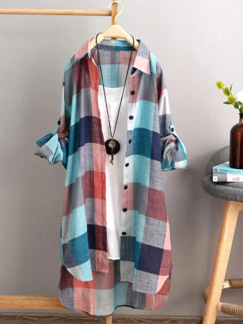 Camisa Feminina às Riscas – Estilo Casual Confortável para Outono