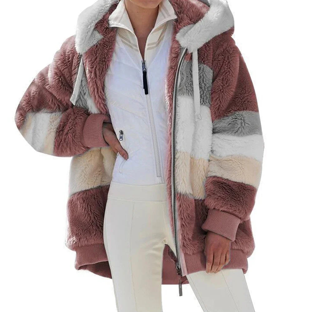 Casaco Oversized de Inverno para Mulher com Capuz | Casaco Peluche Quente e Confortável