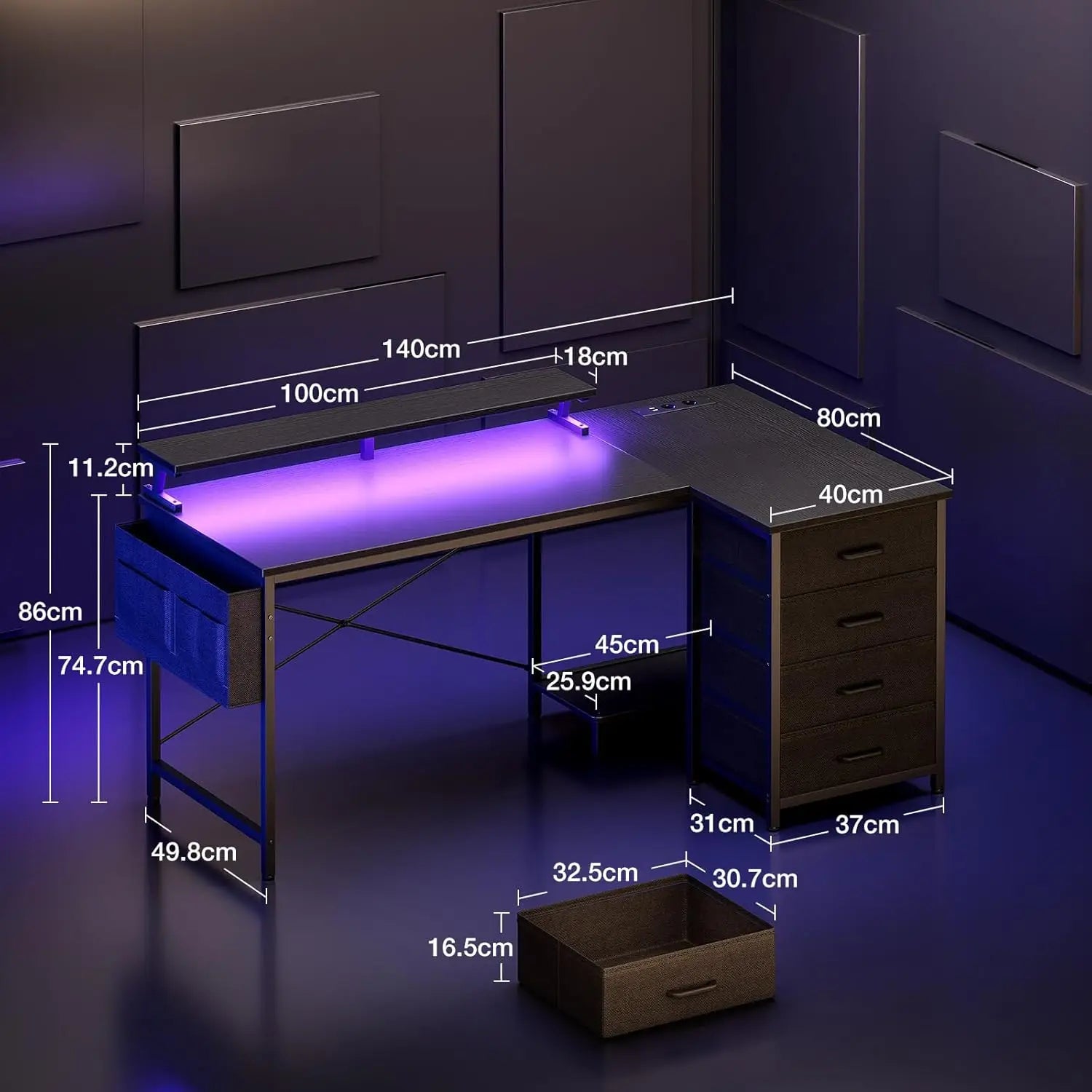 Secretária Gaming em L com LED e USB | Estação de Trabalho Moderna